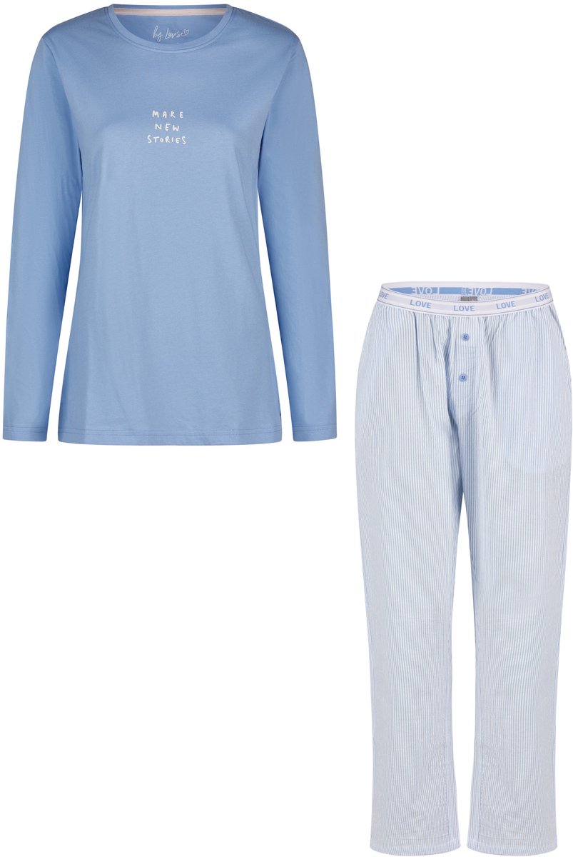 By Louise Dames Pyjama Set Lang Blauw Gestreept - Maat M