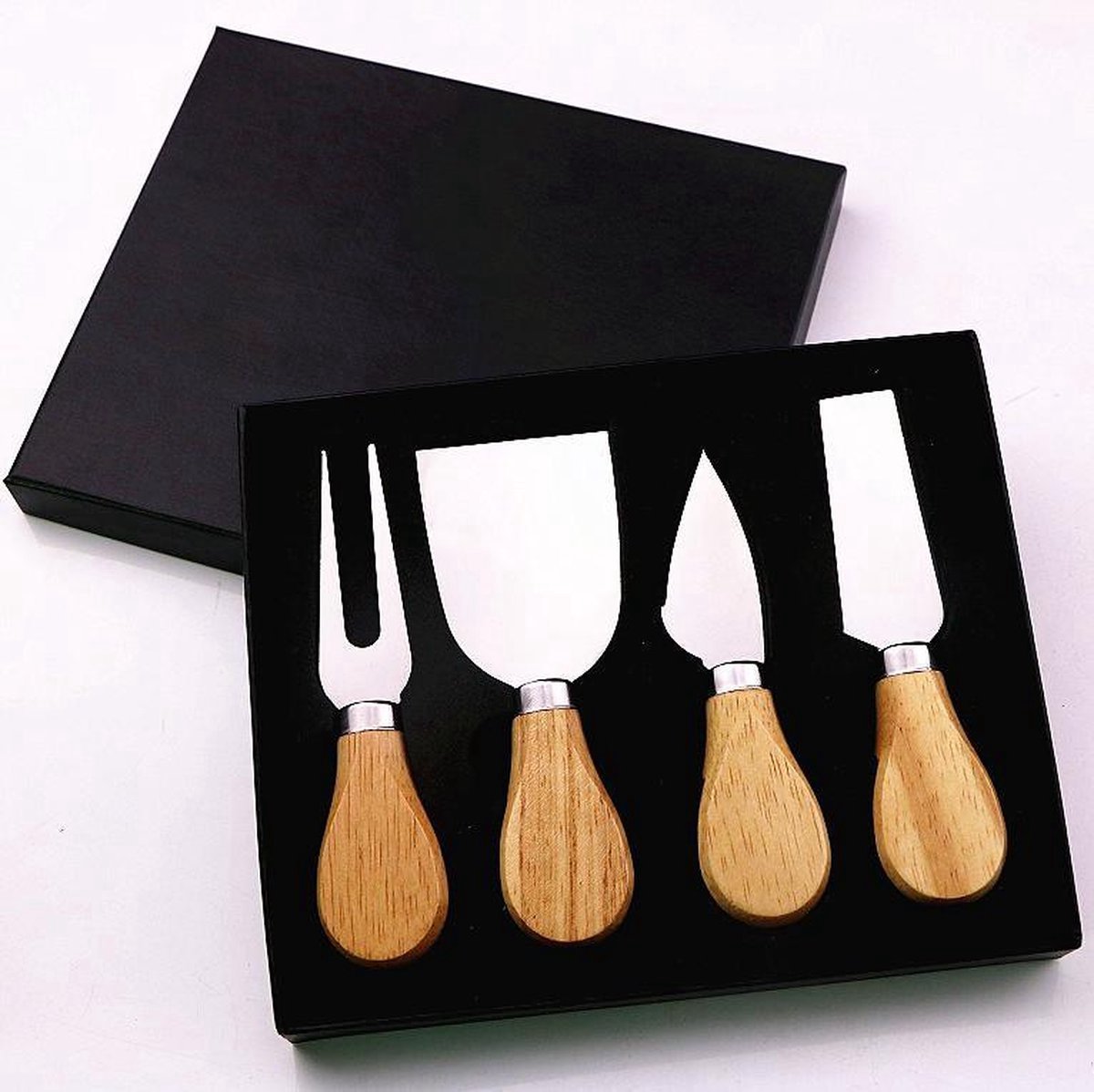 Kaasmessen - set 4 kaasmesjes - Bamboe - RVS - Kaasmessen - Keukenmessen - geschenkdoos
