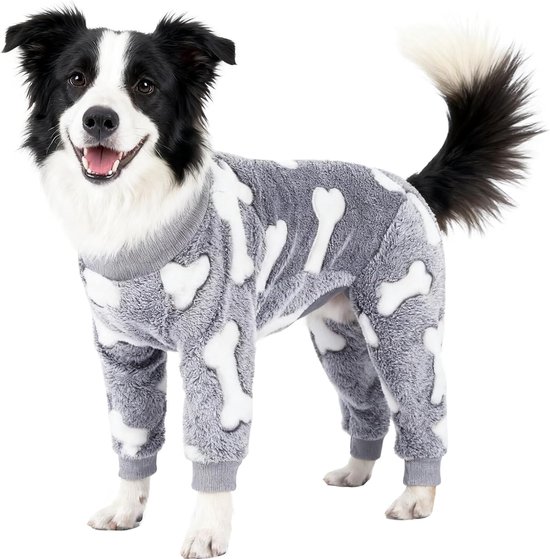 Hondenjas -Warme Hondenjas- Puppy herfst - Gezellige pluche hondenpyjama - Fleece pyjama voor honden - Zachte lange mouwen - Schattige viervoeter onesie - Groot medium - Perfect voor kleine honden - Middelgrote honden - Grijs - XXL