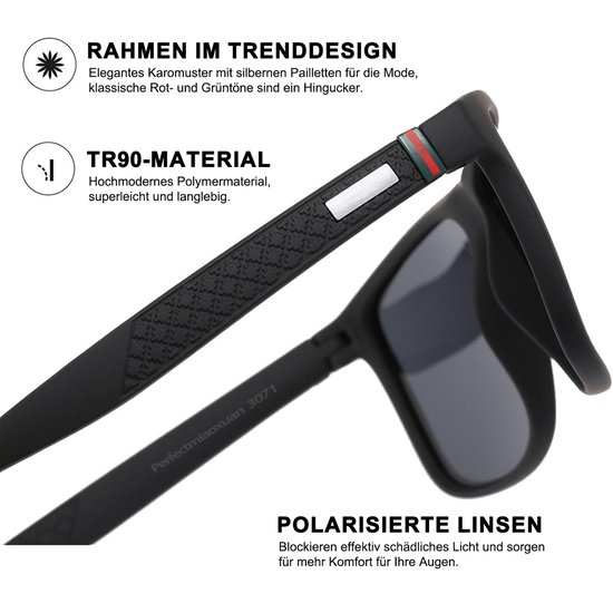 STILVORA Zonnebrillen - Sport Zonnebril Met Gepolariseerde Lenzen, Comfortabel En Duurzaam, PC Materiaal, Zwart — afbeelding 2