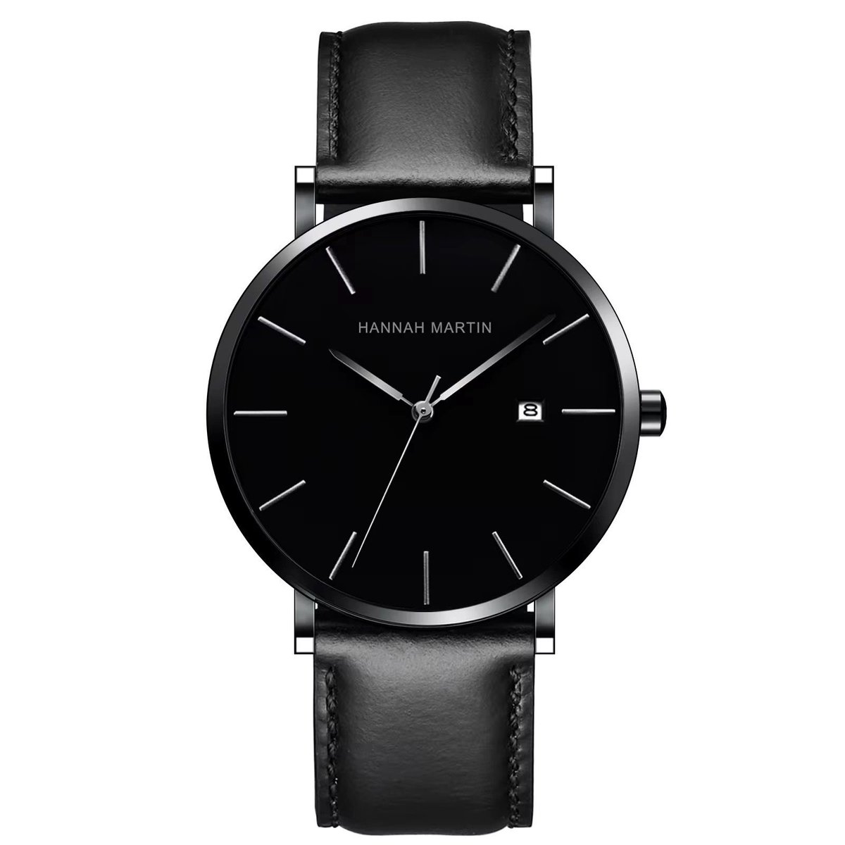 Hannah Martin Heren Horloge Zwart | Zwart Plaat | Zwart Lederen Polsband | Heren Horloges | Horloges |