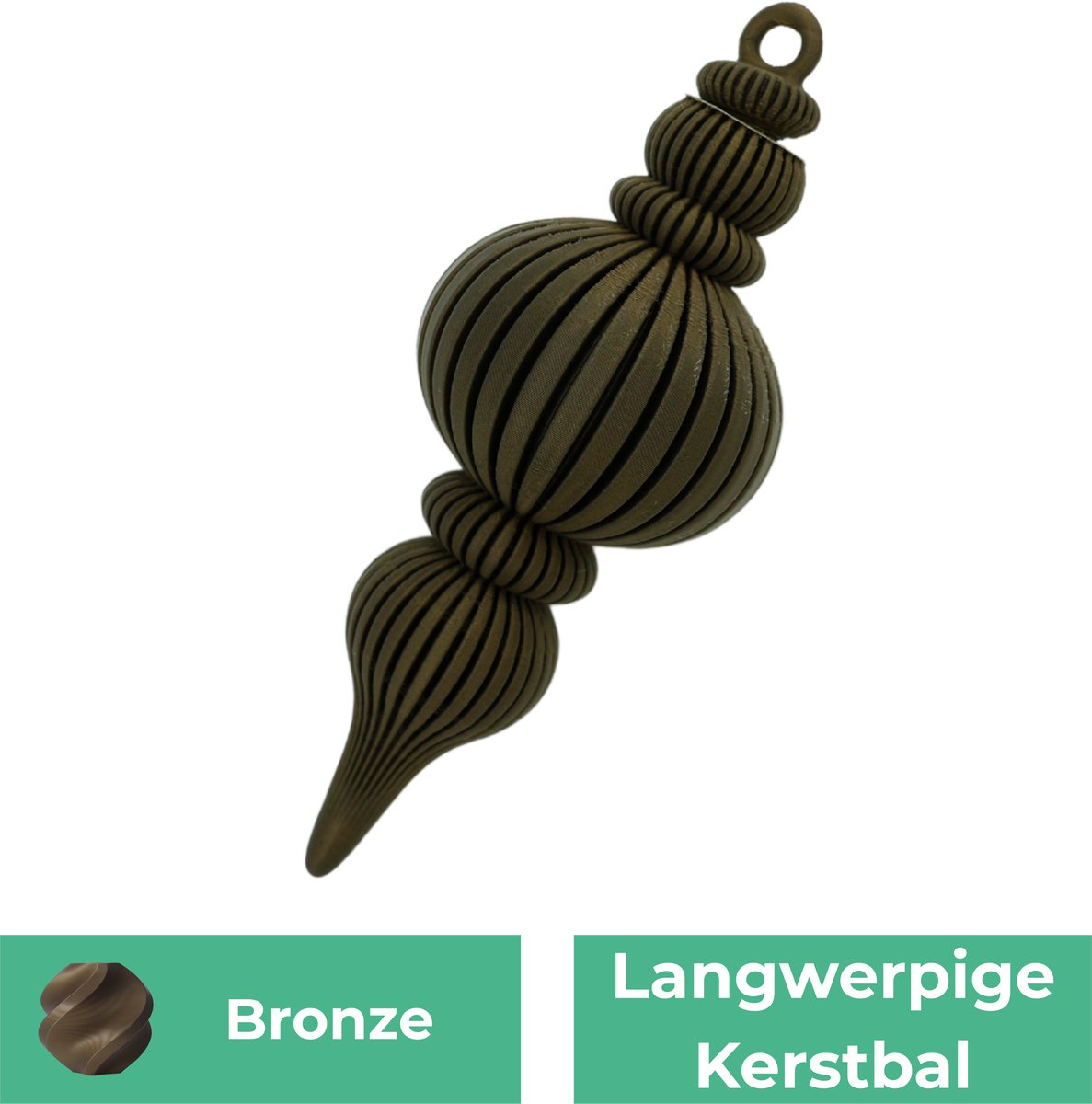Langwerpige kerstbal – Decoratief object – Brons - 1 stuks - 3d geprinte object – Winter woondecoratie – 12CM