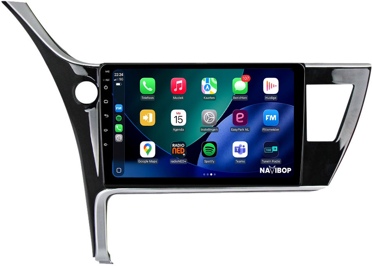 Geschikt voor Toyota Auris (2013 t/m 2016) | 10 inch Android 15.0 CarPlay autoradio | Draadloos CarPlay & Android Auto | 2GB RAM + 32GB | Mic, Camera (AHD) & DAB+ | Bluetooth & WiFi | NAVIBOP NB-1776 | Bouwjaar 2013 t/m 2016
