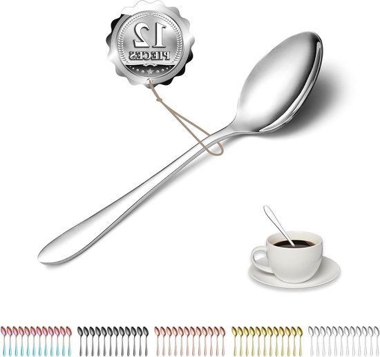 HaWare Koffielepels, 12-delige roestvrijstalen theelepels, dessertlepel met hamergreep, 13,6 cm kleine lepel voor thuis/restaurant/keuken, modern design en hoogglans gepolijst, vaatwasmachinebestendig