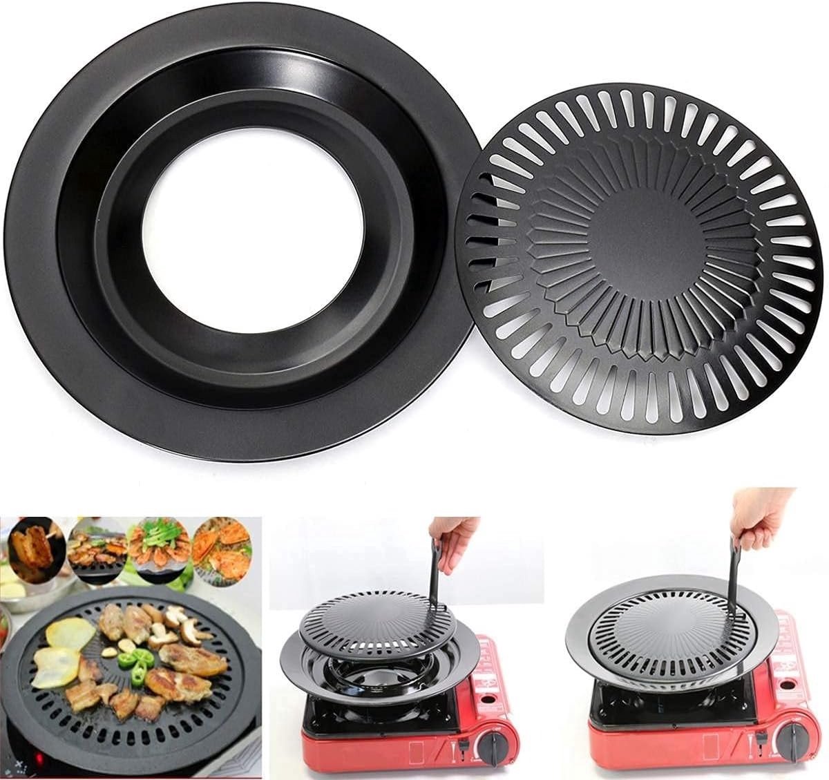 Borvat® Grillplaat voor Camping - Antiaanbak Bakplaat - Warmtebestendig- Universele Grill voor draagbare gasfornuizen - Ø31.5 cm - Zwart