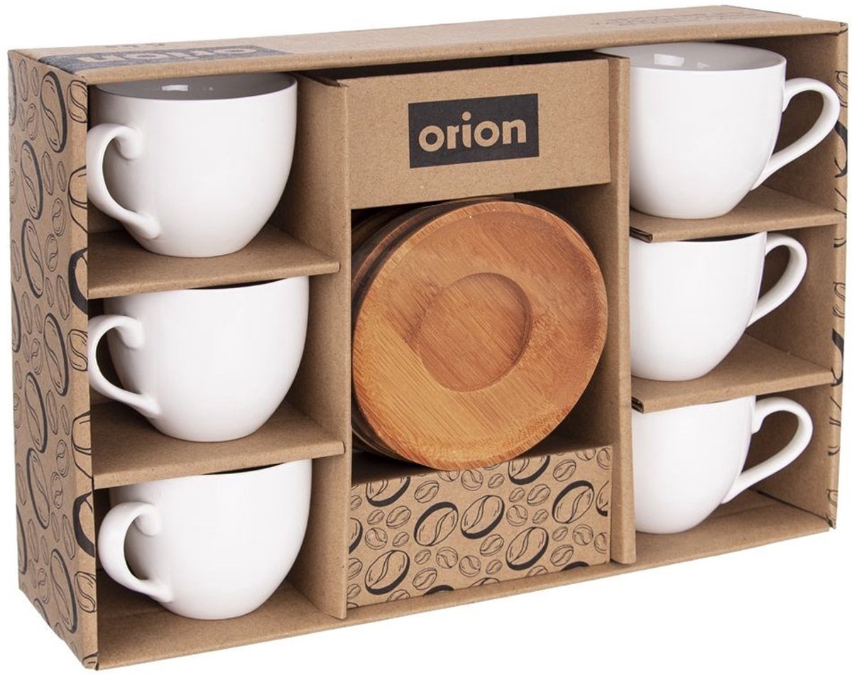 Orion WHITELINE Serie - Porseleinen Kop en Schotel - 100 ml - Wit - 6 stuks