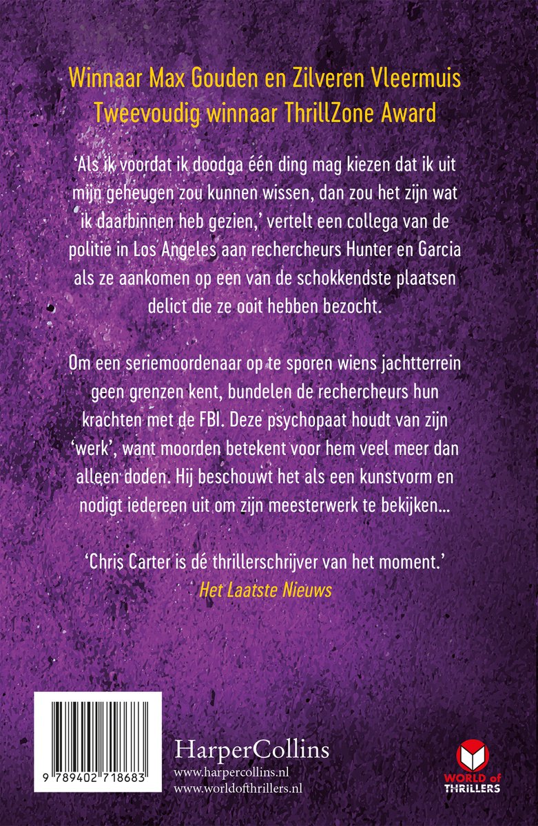 Achterflap van 'Het Meesterwerk' met tekst over het boek en recensies.