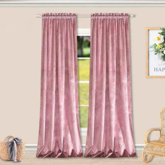 More&Deco - Velours Gordijn - Roze - 250x140 cm - Klaar om op te hangen — afbeelding 2