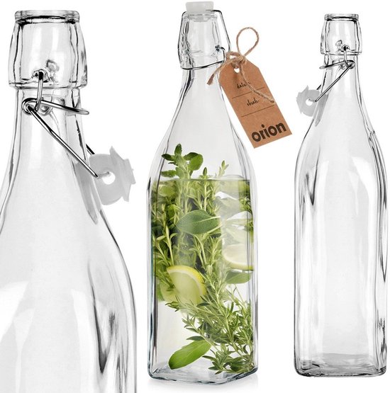 Orion - Retro Glazen Fles - 1L - Kwadratisch - Clip Sluiting van orion — afbeelding 3