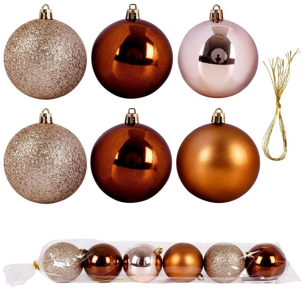 Vilde - Nietbreekbare Kerstballen - 7 cm - Bursztyn - Set van 6