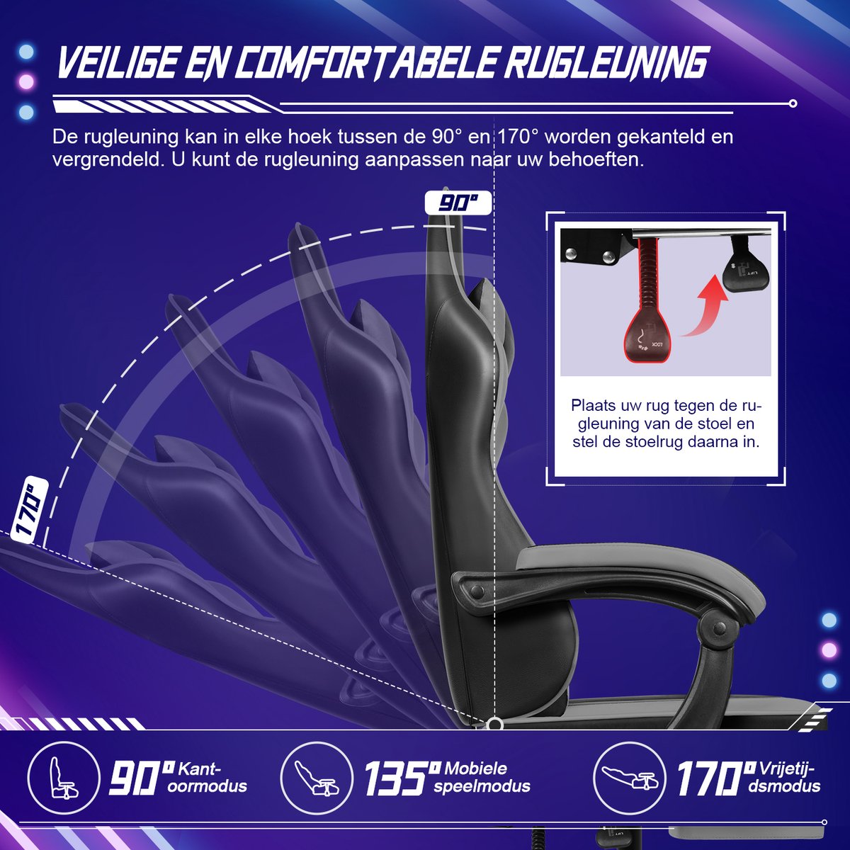 Elekiatech Model B Gaming Stoel Zwart 90°-170° Verstelbaar - afbeelding 2