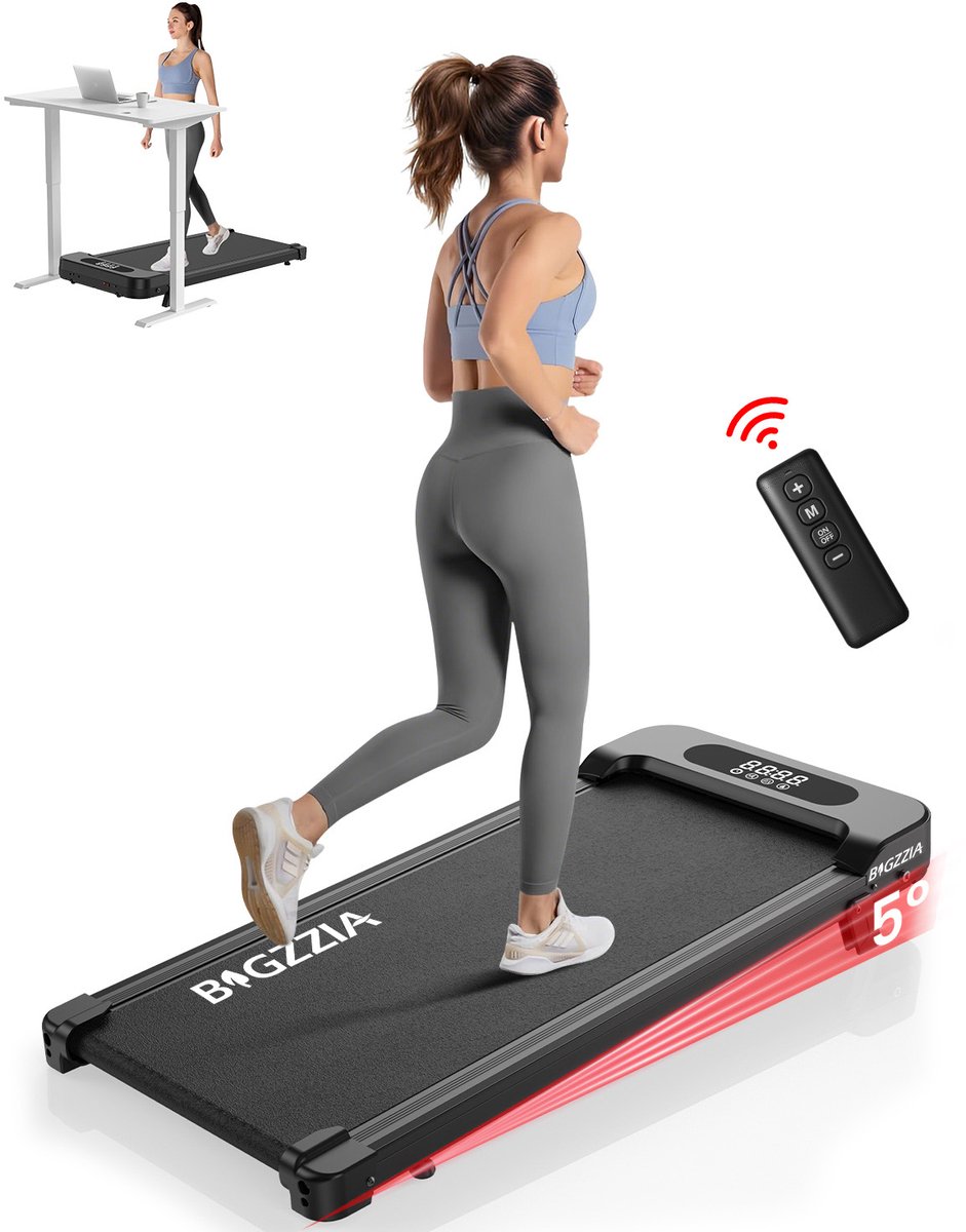 BIGZZIA Loopband draagbaar met 5% helling - 4-in-1 Walkingpad Elektrisch - loopkussen 1-8 km/u instelbaar - Motor 2,5 pk - met afstandsbediening en LED-display - loopvlak 39 x 94 cm - Zwart