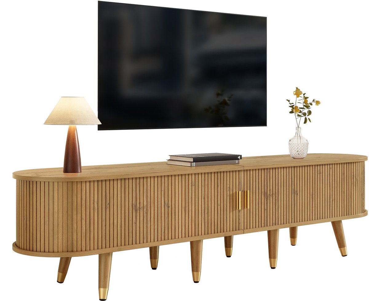 Clruro TV Meubel - 175x38x45 cm - Lowboard met Schuifdeuren - Uniek Design - MDF - Houtkleur