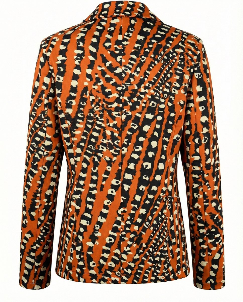 Angelle Milan - Oranje-Zwarte print blazer voor Dames - Travelstof - Comfort - Strijkvrij - Duurzaam - Maat M - In 5 maten!