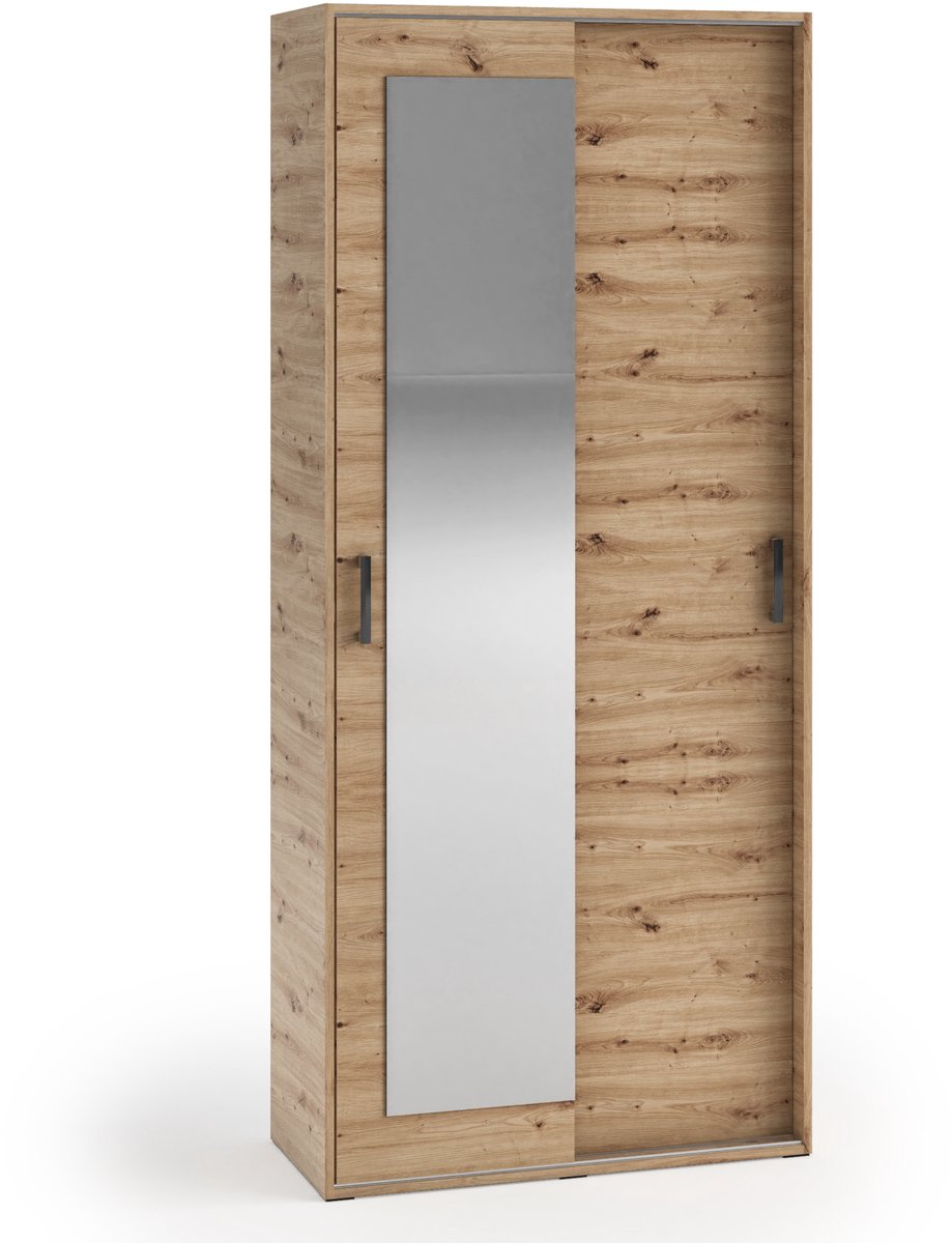Kledingkast Vanessa I 90 cm Garderobekast Spiegel Slaapkamer Jeugdkamer (Eiken artisan)