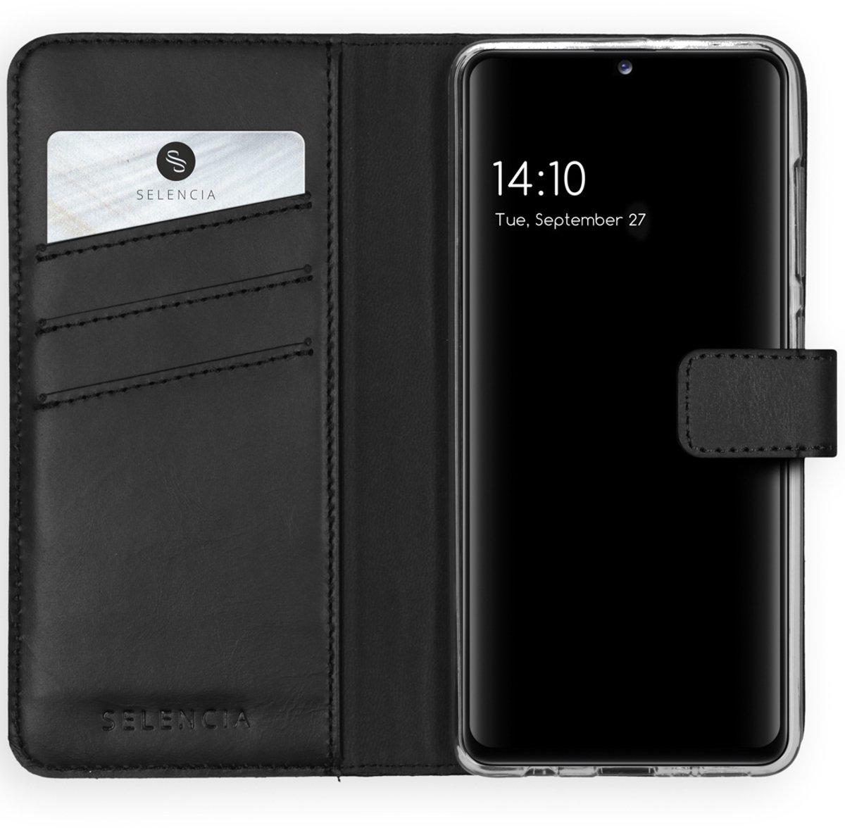 Selencia Hoesje - Geschikt voor Samsung Galaxy A41 - Echt Lederen Bookcase - Zwart