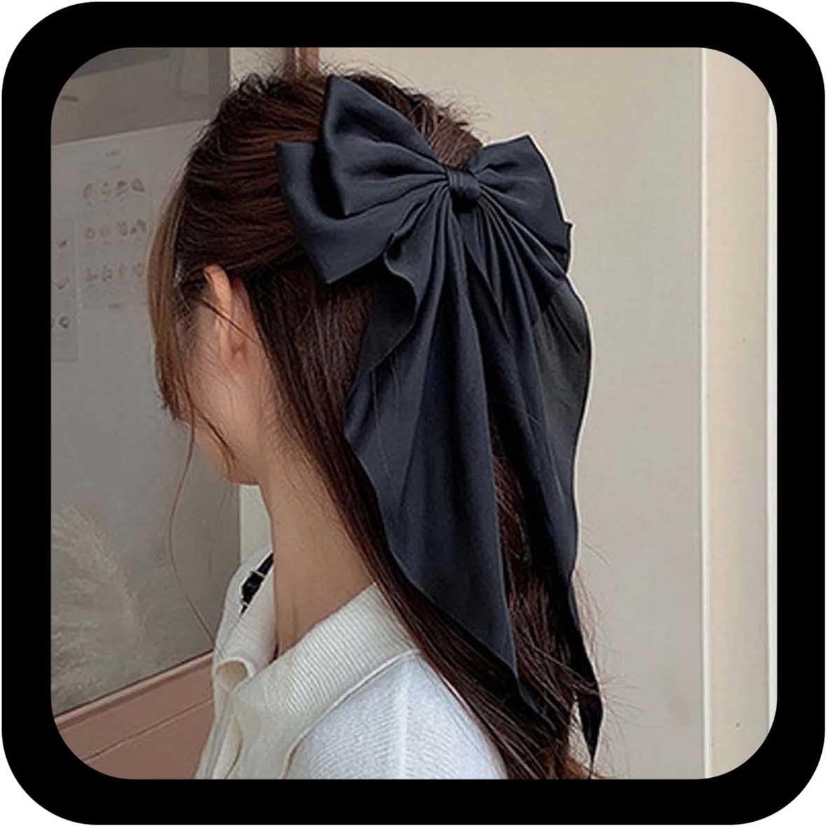 Grote Zwarte Zijden Strik Haarclip Barrette Frans Ontwerp