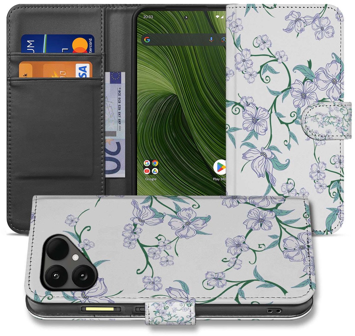 Bookcase Hoesje voor Fairphone 6 in Blossom White met Pasjeshouder, TPU Binnenhouder