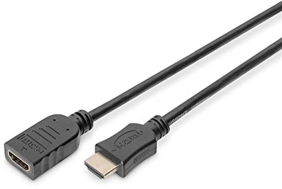 DIGITUS HDMI-verlengkabel 5 Meter – Met Ethernet, 4K Ultra HD 30Hz, Vergulde Contacten, HDMI-stekker Naar Bus, Zwart, Voor Tv, Beamer, Monitor