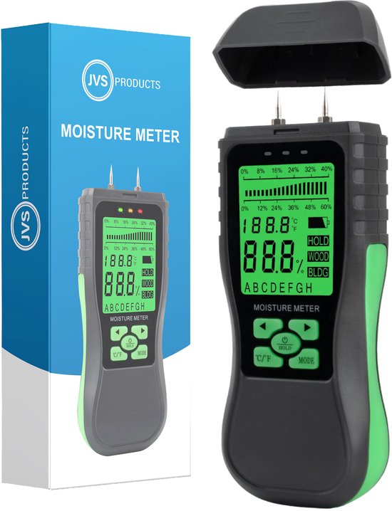 Vochtmeter Digitaal - 2-in-1 - Professioneel - Hout en Bouwmaterialen - LCD Display - Houtvochtmeter - Wanden - Incl. Batterijen - Zwart