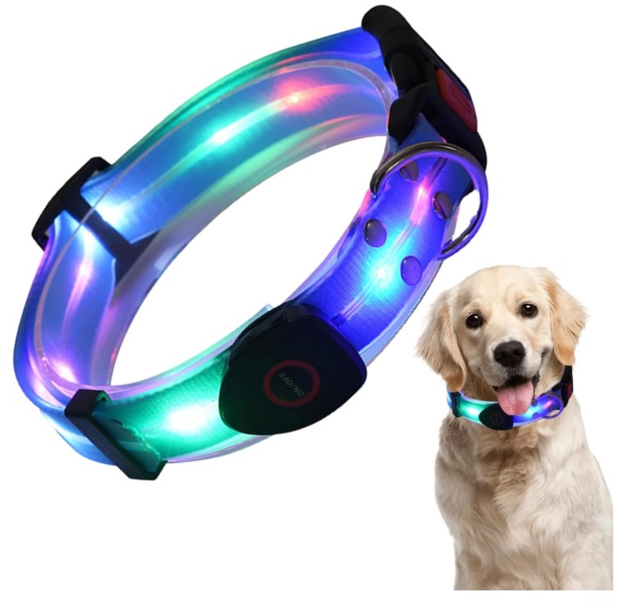EYZ Led honden halsband - Oplaadbare waterdichte LED verlichte verstelbare Lichthalsband - verstelbare en weerbestendige Lichthalsband voor buitenlopen _Blauw_S_35-60cm