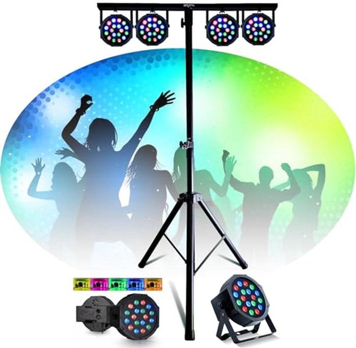 Licht en Geluid Set met 4 DMX Projectoren voor Feestelijke Evenementen