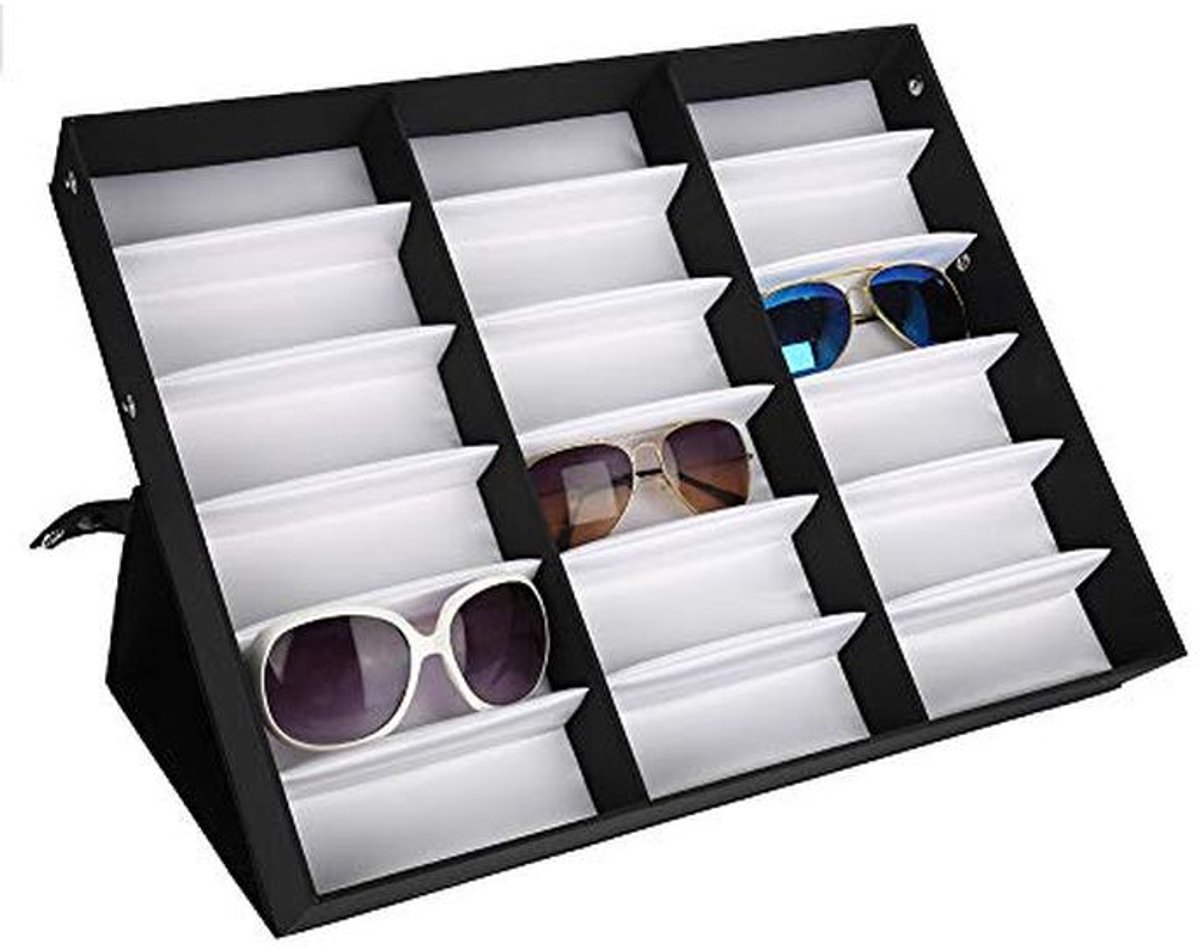 18 Compartimenten Glazen Opbergdoos voor Zonnebrillen en Sieraden Organizer