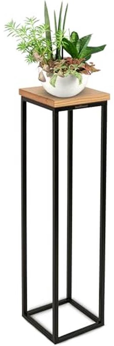 Decoratieve standaard van massief eikenhout met stalen frame - Hoogte 90 cm