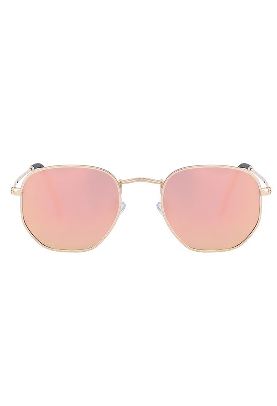 KIMU Zonnebril Hexagonal - Goud Montuur - Rosé Zeshoekige Spiegelglazen - Roségouden Pilotenbril Gouden Lichtroze Roze Retro Vintage Zeshoekig Festival van Merkloos — afbeelding 5