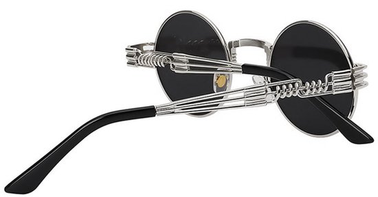 KIMU Ronde Zonnebril Steampunk Heren - Zilver Montuur Rond - Zwarte Glazen - Vintage Retro Hippie Zilveren Hipster Brilletje Festival van Merkloos — afbeelding 3