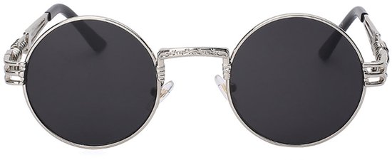 KIMU Ronde Zonnebril Steampunk Heren - Zilver Montuur Rond - Zwarte Glazen - Vintage Retro Hippie Zilveren Hipster Brilletje Festival van Merkloos — afbeelding 5