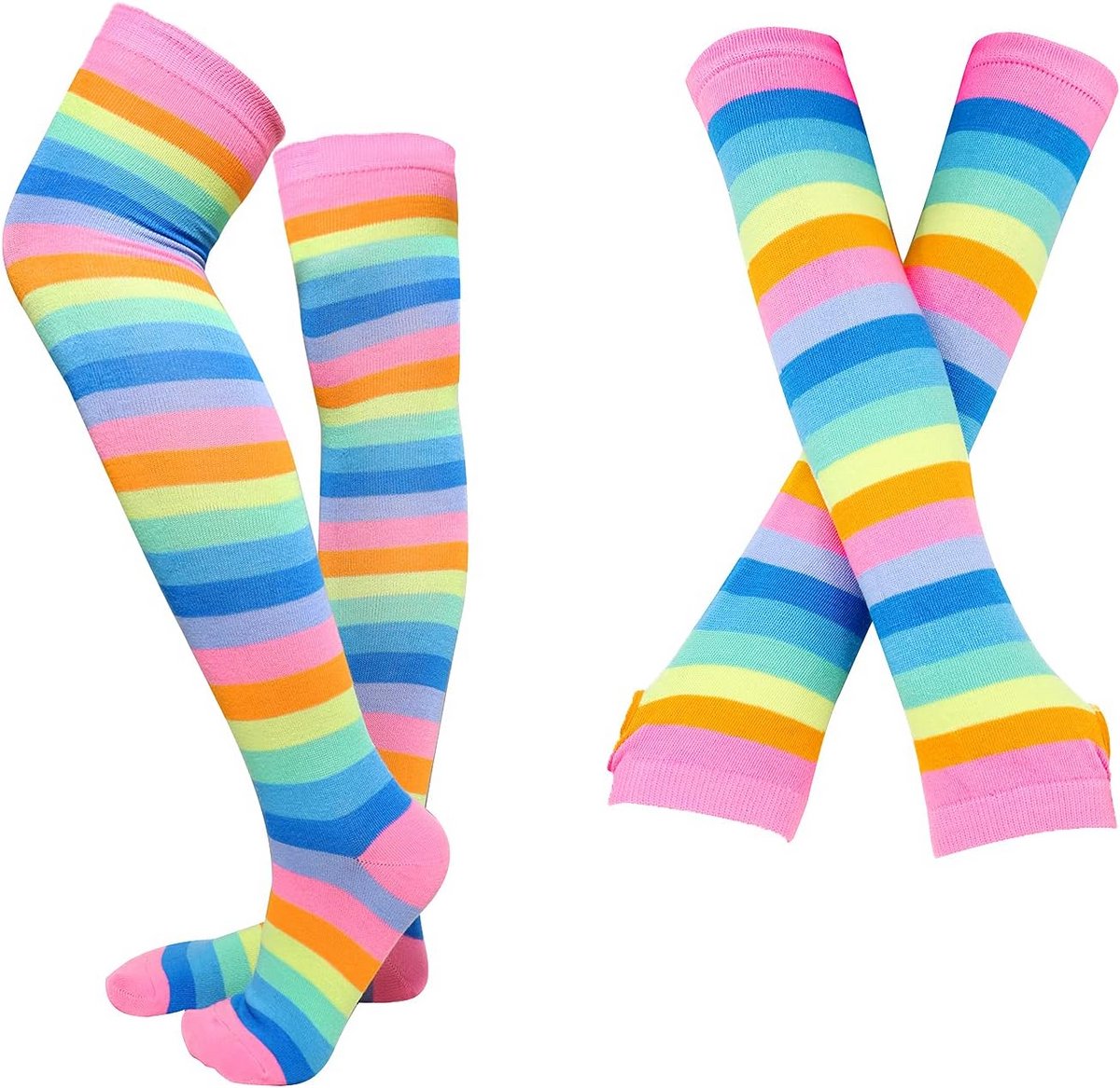 Punk Gothic Rock Lange Arm Warmer Vingerloze Handschoenen Set - Roze, One Size