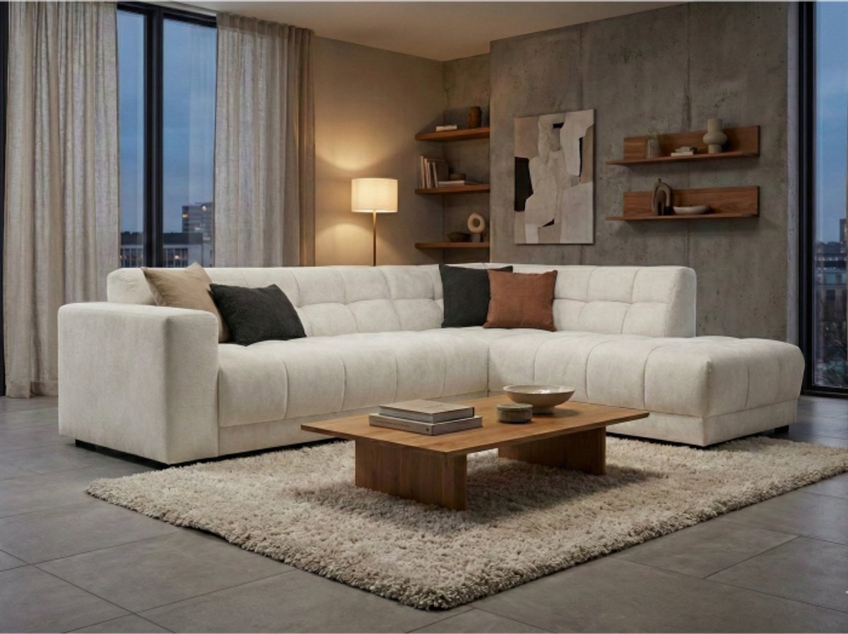 Meubelplaats Hoekbank Cosy rechts stof Egon 26 beige – 272x215x78 cm - modern