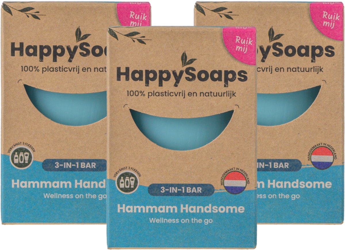 HappySoaps Hammam Handsome – 3-in-1 Shampoo, Body & Gezichtsreinigings Bar - Voordeelverpakking