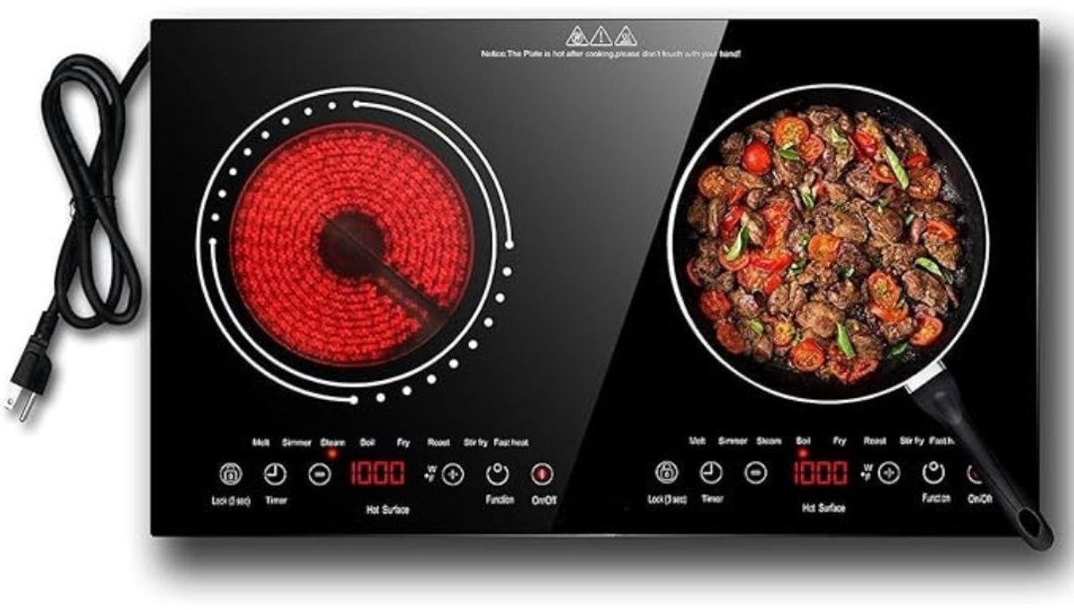 Quvo® Elektrische Kookplaat 2 Pits - Elektrische Fornuis - Elektrische Kookplaat Vrijstaand - 2 Kookzones - Kinderslot - Zwart - 36cm x 28cm x 7cm