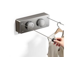 Uitschuifbare waslijn voor wandmontage - Dubbel touwontwerp - Geschikt voor binnen- en buitengebruik - 4,2 meter - grijs