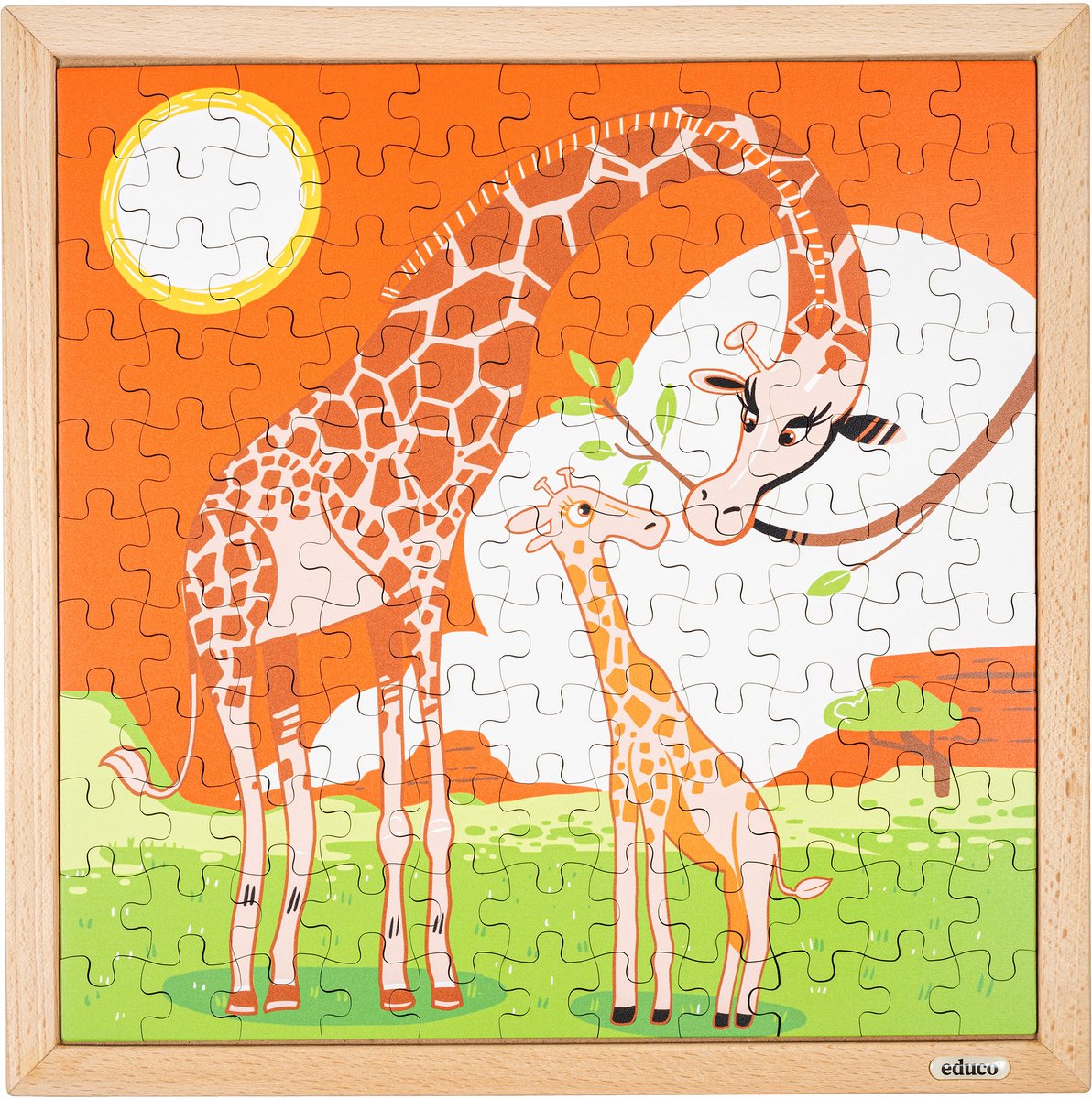 Educo Houten Kinder puzzel Giraffe 40x40cm - 121 stukjes - Houten puzzel - Legpuzzel - Puzzel voor kinderen - Dierenpuzzel - Houten puzzel - Educatief speelgoed hout - Vanaf 4 jaar