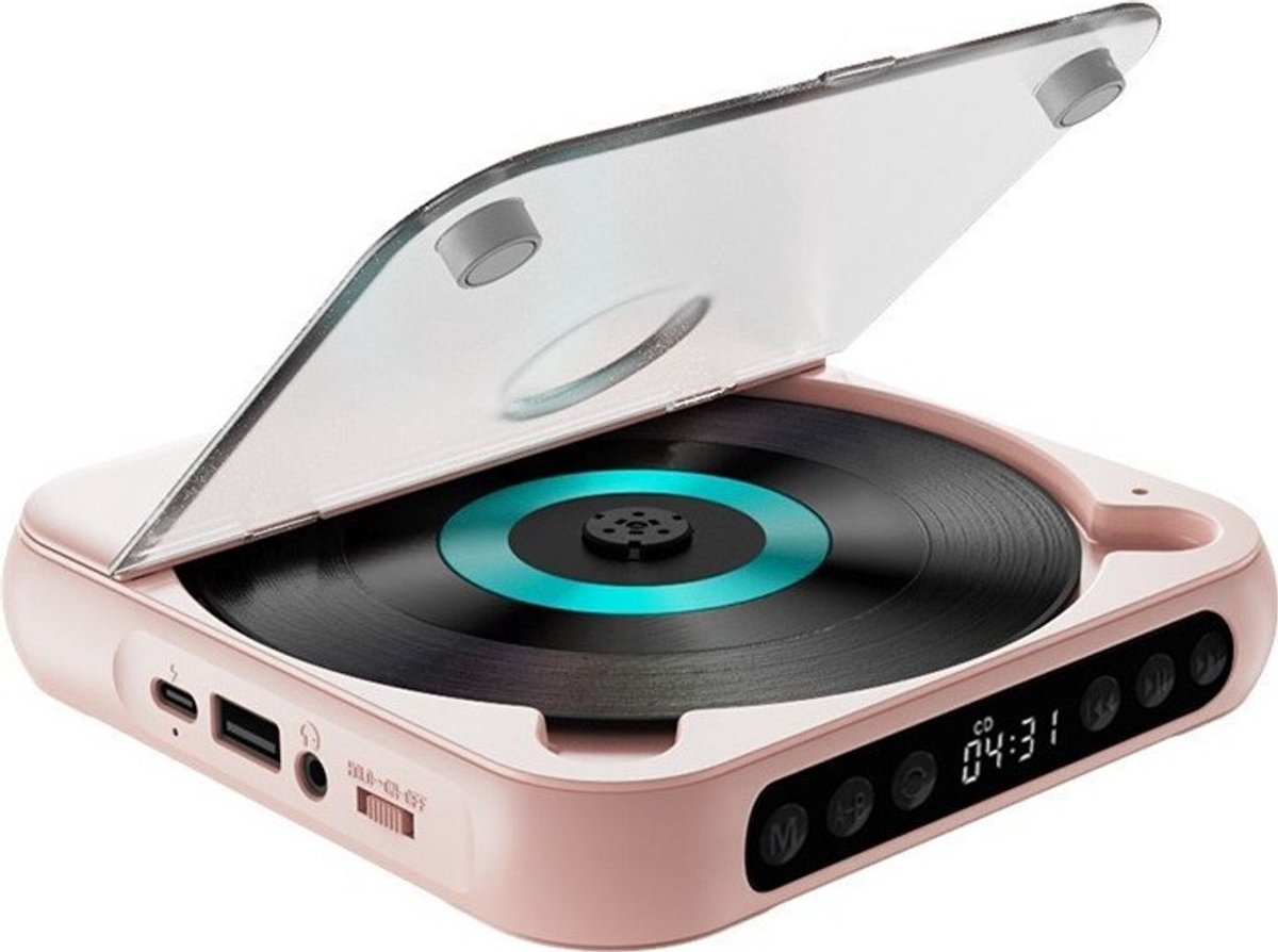Draagbare Bluetooth-cd-speler met USB-C-snelladen – Ultradun en compact – Ondersteunt MP3/WMA-formaten – Geschikt voor zowel reizen als thuisgebruik – Roze
