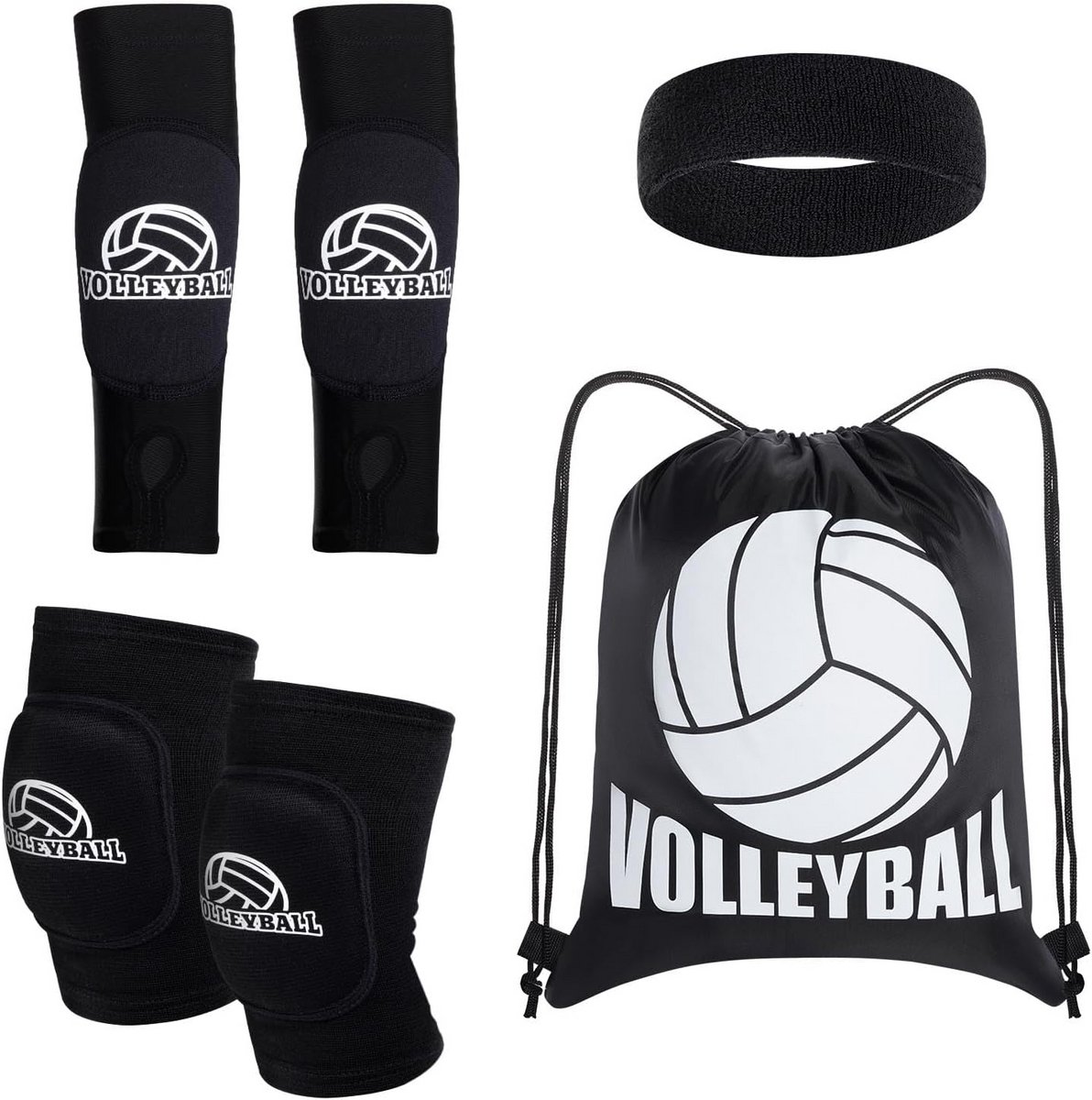 Topbuti 4 stuks volleybal accessoires jeugd volleybal kniebeschermers volleybal arm mouwen bescherming volleybal hoofdband trekkoord tas voor vrouwen tieners meisjes jongens training