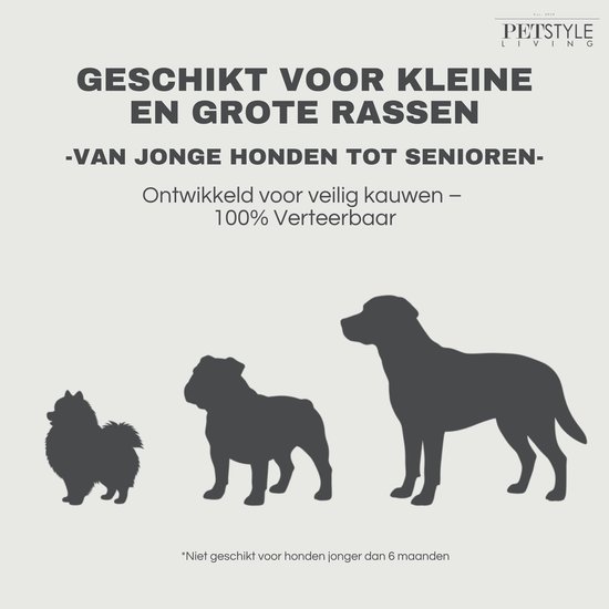 Silhouetten van drie honden van verschillende groottes: klein, middelgroot en groot.