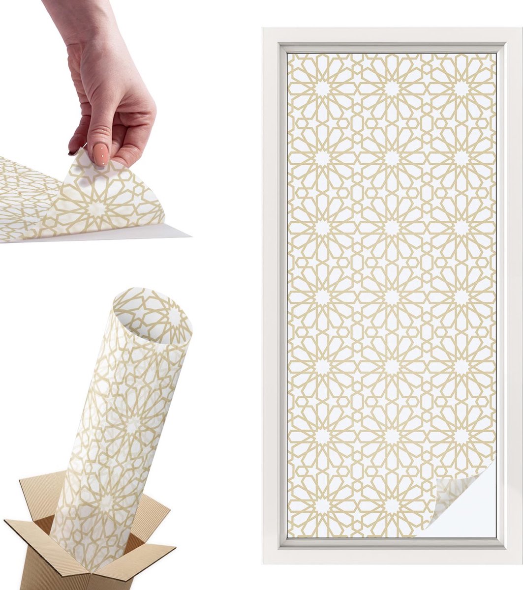 TULUP Raamfolie Anti inkijk - Geometrische patronen Privacy Folie Raam - 50x116 cm - Wit Anti inkijk Folie - Raamfolie Tegen inkijk Glas in Lood - Voor de woonkamer, slaapkamer en kantoor - Raamfolie Zonwering Wit - Geometrische patronen