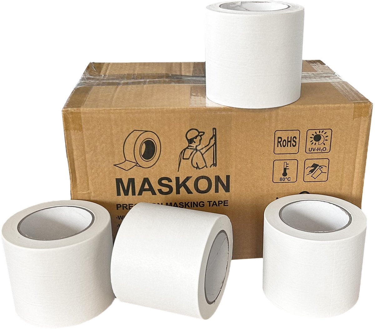 Kortpack - MASKON schilderstape - 100mm x 50mtr - 12 Rollen per doos - Solvent belijming - Residuvrij - Voor binnen en buitengebruik - (021.0258)