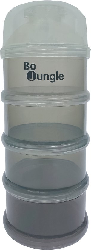 Bo Jungle - Melkpoeder Doseerdoosjes - Melkpoederverdeler - 4 compartimenten - Bewaarbakjes Babyvoeding - Poedertoren Dispenser- Kraamcadeau - Dose Shady Grey