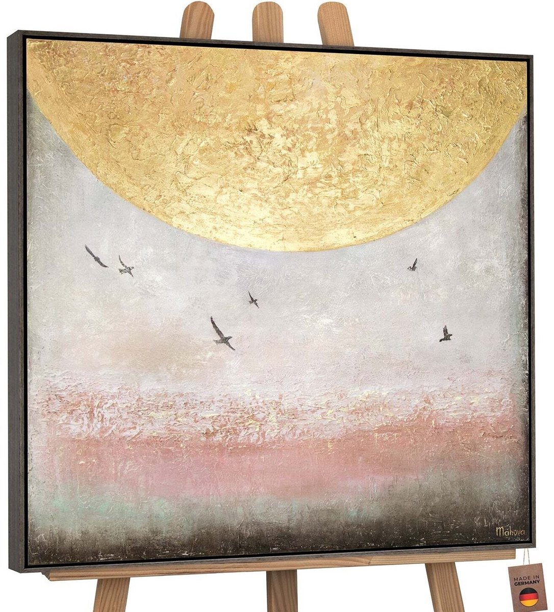 YS Canvas schilderij vierkant handgeschilderd zonne-energie II zon abstract – YS-Art Gallery – Energieke wanddecoratie voor woonkamer – Modern schilderij voor kantoor en hal Grey