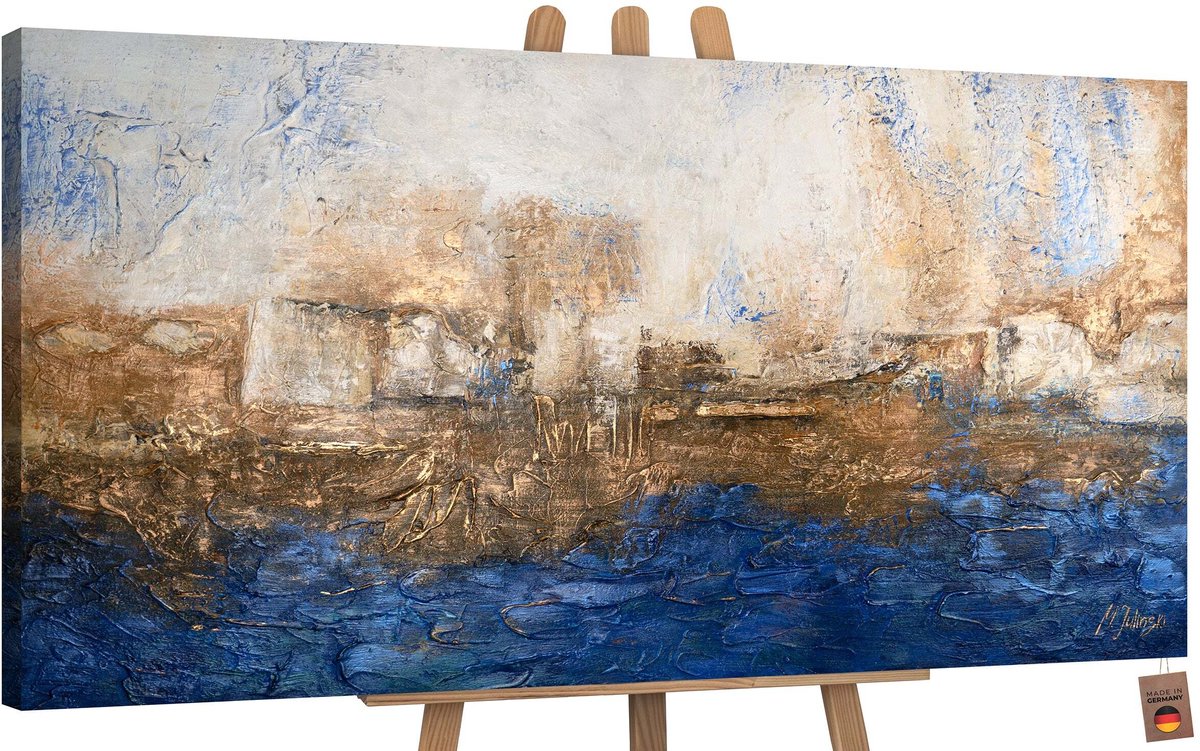 YS Canvas schilderij groot handgeschilderd ultramarijn blauw abstract – YS-Art Gallery – Luxe wanddecoratie voor woonkamer – Modern schilderij voor slaapkamer en kantoor Without Floater Frame