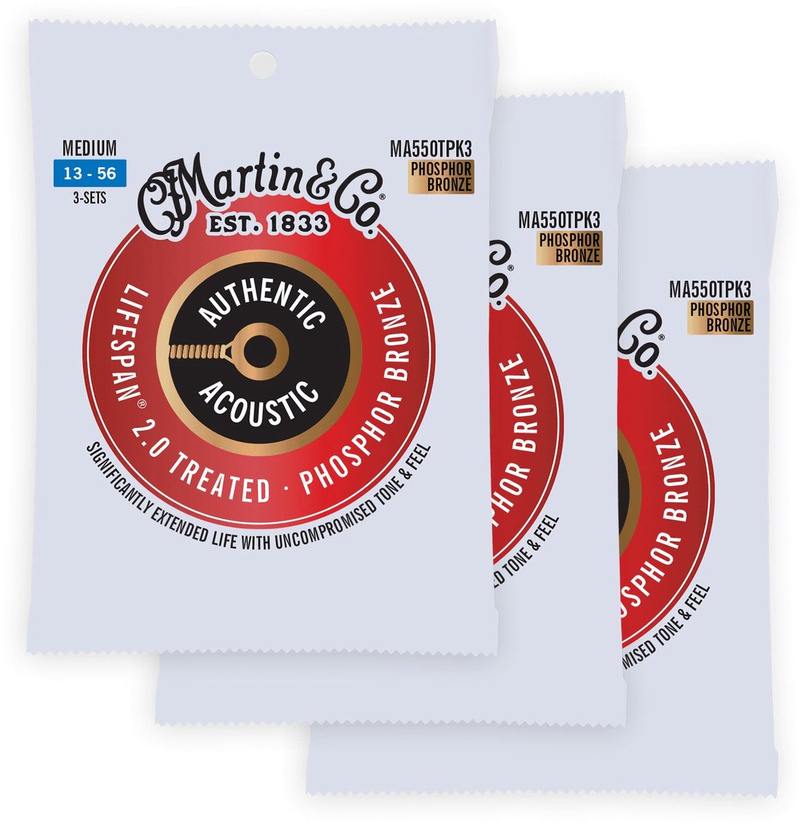 Martin Strings MA550TPK3 Lifespan 2.0 Phosphor Bronze 3-Pack