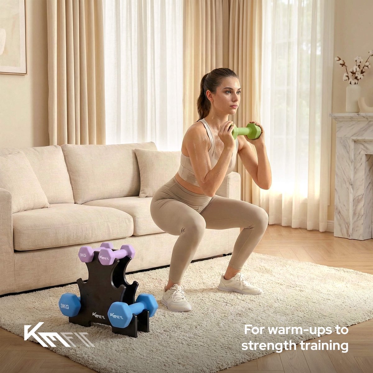 KM-Fit halterset 12 kg | Neopreen dumbbells 1–3 kg met standaard | Home Gym – foto 5