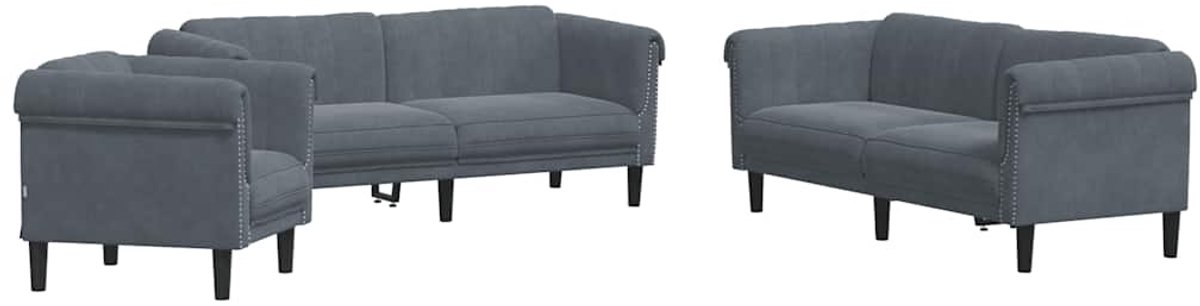 vidaXL - 3-delige - Loungeset - fluweel - donkergrijs