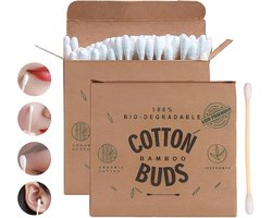 200 Biodegradable Bamboo Cotton Swabs - Compostable Eco-vriendelijk 2 x 100 Packs - Natuurlijke Houten Handvatten
