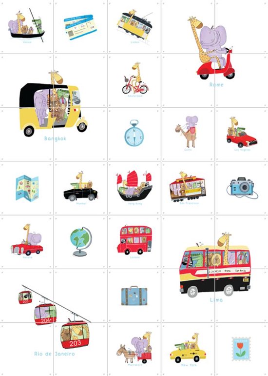 Coffret Collage IXXI Traveling the World, Carla Daly - 100 x 140 cm - Support de suspension gratuit - Grande décoration murale et posters - Graphisme, Illustrations